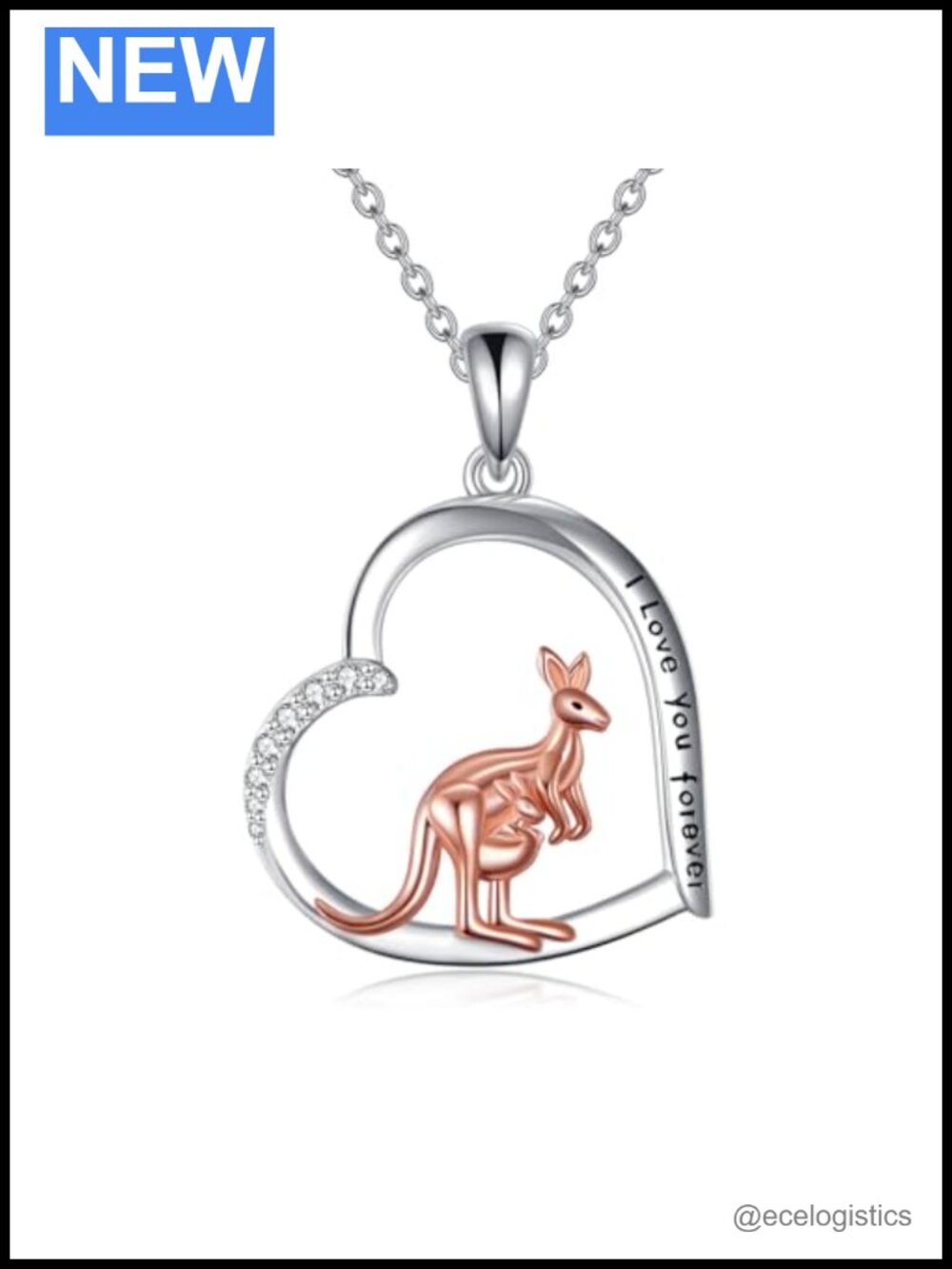Sterling Silver Kangaroo Heart Pendant Necklace Gift for Women